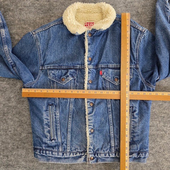 Vintage Levis Sherpa Lined Denim Trucker Jacket Mens 40R Blue Medium Wash 80s - Picture 11 of 15